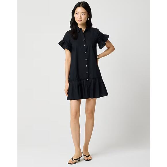 NWT J. Crew Ruffle-Sleeve Mini Shirt-Dress Size P10 - Picture 1 of 7